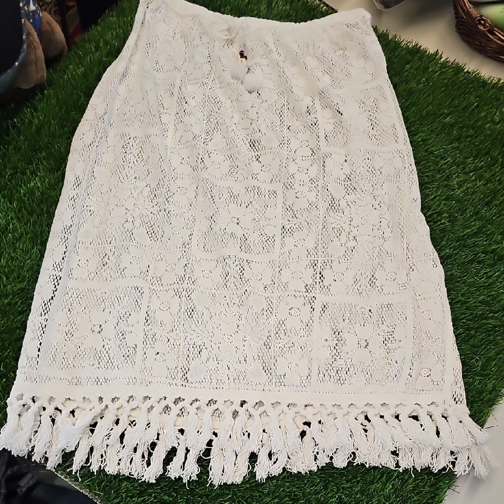 Cream Embellished Midi Pencil Skirt Resort Wear - Picture 2 of 9